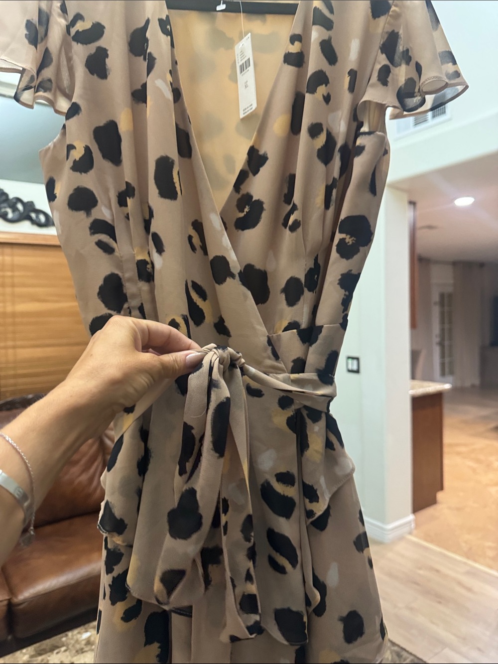 Anthropologie Tan Maxi Dress with Black Leopard Print - Picture 4 of 10